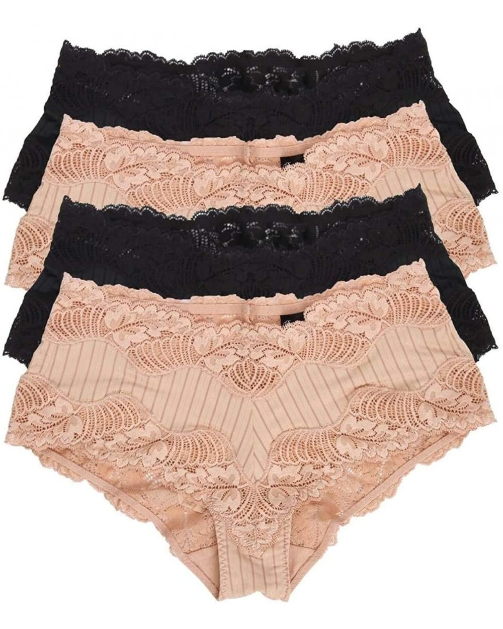 Felina | Paramour | Stripe Delight Lace Hipster Panty | 4-Pack | Black & Fawn - Black Fawn - CH18CMQCYX2 $75.93 Panties