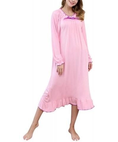 Women's Long Sleeve Vintage Lace Princess Nightgown Cotton Full Length Sleepwear - 120pink - CN19E4OLAT2 $40.53 Nightgowns & ...