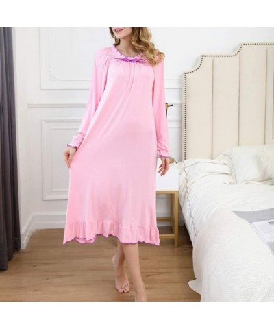 Women's Long Sleeve Vintage Lace Princess Nightgown Cotton Full Length Sleepwear - 120pink - CN19E4OLAT2 $40.53 Nightgowns & ...