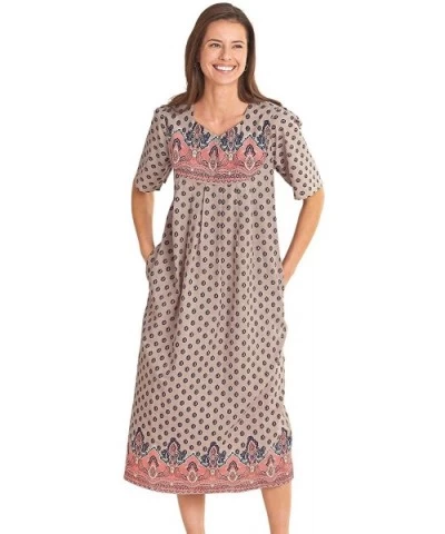 Border Print Lounger - Coral Paisley - CU19C3NT6EW $25.29 Nightgowns & Sleepshirts