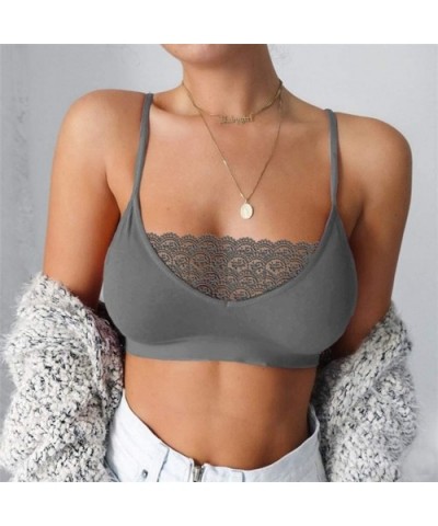 Sexy Women Elastic Cage Bra Lace Camisole Tank Tops Bra Bustier - Gray - C8194IA5HN5 $13.42 Slips