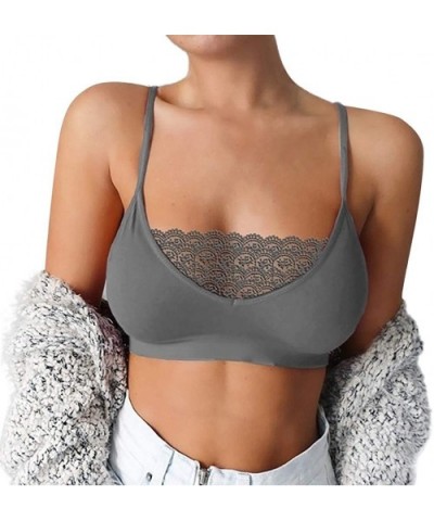 Sexy Women Elastic Cage Bra Lace Camisole Tank Tops Bra Bustier - Gray - C8194IA5HN5 $13.42 Slips