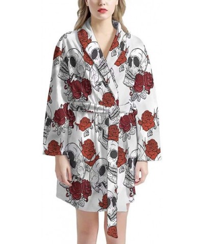 Shawl Collar Robe Soft Cotton Kimono Bathrobe for Men Women Novelty Skull Pattern Warm Sleepwear Long Sleeve - Skull 7 - CQ19...