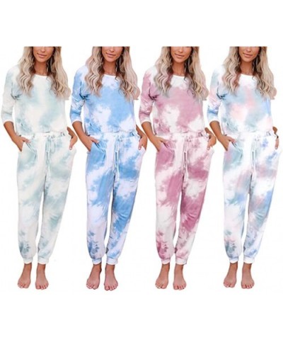 Women Tie-Dye Nightwear Shirt Top Shorts Pajamas 2-Piece Set Pjs Summer Sleepwear Lounge Casual Clothes - Long Sleeve&pants-a...