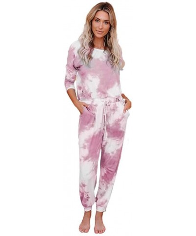 Women Tie-Dye Nightwear Shirt Top Shorts Pajamas 2-Piece Set Pjs Summer Sleepwear Lounge Casual Clothes - Long Sleeve&pants-a...