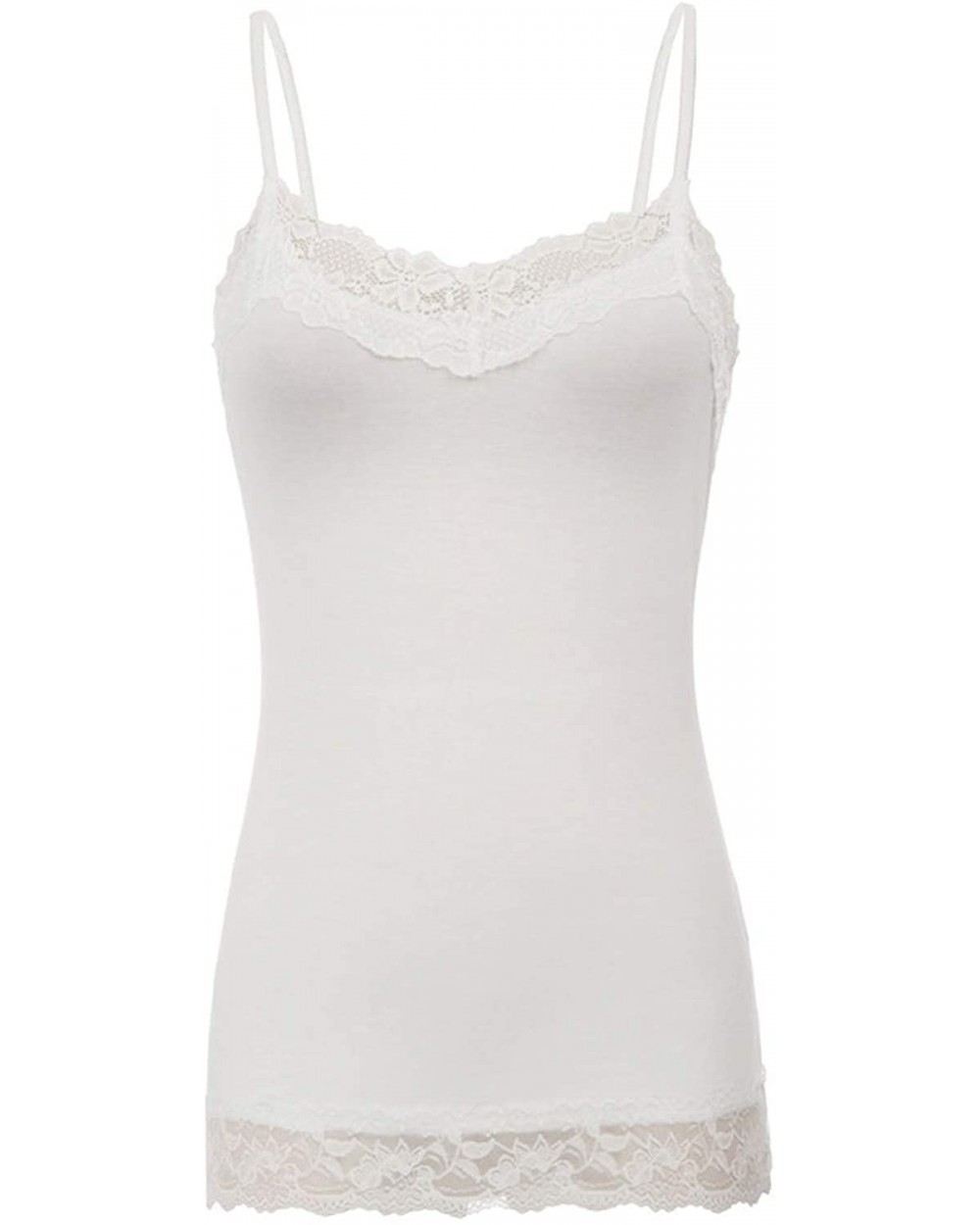 Women's Adjustable Spaghetti Strap Lace Trim Cami Tunic Tank Top - Ivory - CV18U4TR7NX $18.61 Camisoles & Tanks