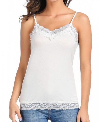 Women's Adjustable Spaghetti Strap Lace Trim Cami Tunic Tank Top - Ivory - CV18U4TR7NX $18.61 Camisoles & Tanks