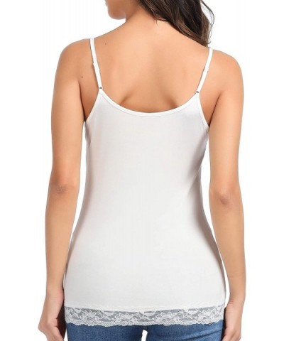 Women's Adjustable Spaghetti Strap Lace Trim Cami Tunic Tank Top - Ivory - CV18U4TR7NX $18.61 Camisoles & Tanks