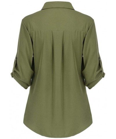 Summer Tops for Women- Ladies Fashion Long Sleeve Pocket Button Tee Casual Popular Blouse Top(S-5XL) - Armygreen - CV18W9EQ7Y...