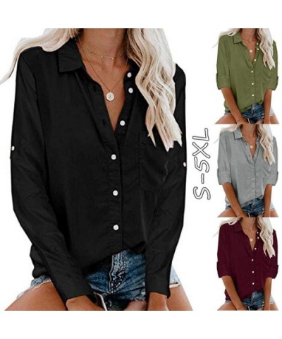 Summer Tops for Women- Ladies Fashion Long Sleeve Pocket Button Tee Casual Popular Blouse Top(S-5XL) - Armygreen - CV18W9EQ7Y...