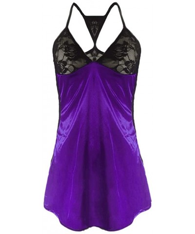 Sexy Pajamas Women's Sleepwear Set Sexy Satin Cami and Shorts Lace Pajamas Nightwear - Purple - C618UZIMIUM $12.35 Baby Dolls...