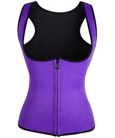 Women's Plus Size Fitness Waist Trainer Corset Zipper Vest Body Shaper Sport Workout Slimming Cincher Tank Top - Purple - CD1...