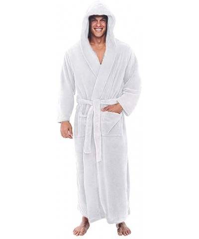 Men Shawl Collar Fleece Bathrobe Spa Robe-Plush Shawl Kimono Bathrobe for Men - White - CQ192A4D5D7 $38.42 Robes