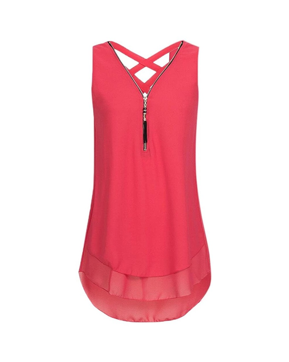 Women's Sleeveless Solid V-Neck Zipper Casual Tunic Tank Tops Vest High Low Hem Blouse Tee Shirts - 00 Red - CL194N8T5CN $19....