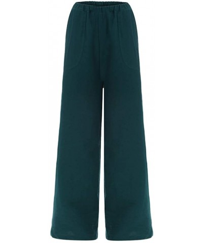 Wide Leg Pants Womens Solid Loose Long Linen Crop Trousers - Dark Green - CB18TL02NTZ $27.53 Bottoms