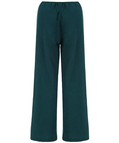 Wide Leg Pants Womens Solid Loose Long Linen Crop Trousers - Dark Green - CB18TL02NTZ $27.53 Bottoms