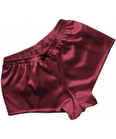 Sleepwear for Women Sexy Satin Lace V Neck Camisole Bowknot Shorts Set Comfortable Pajamas Lingerie - Wine - CH19654IUCW $13....