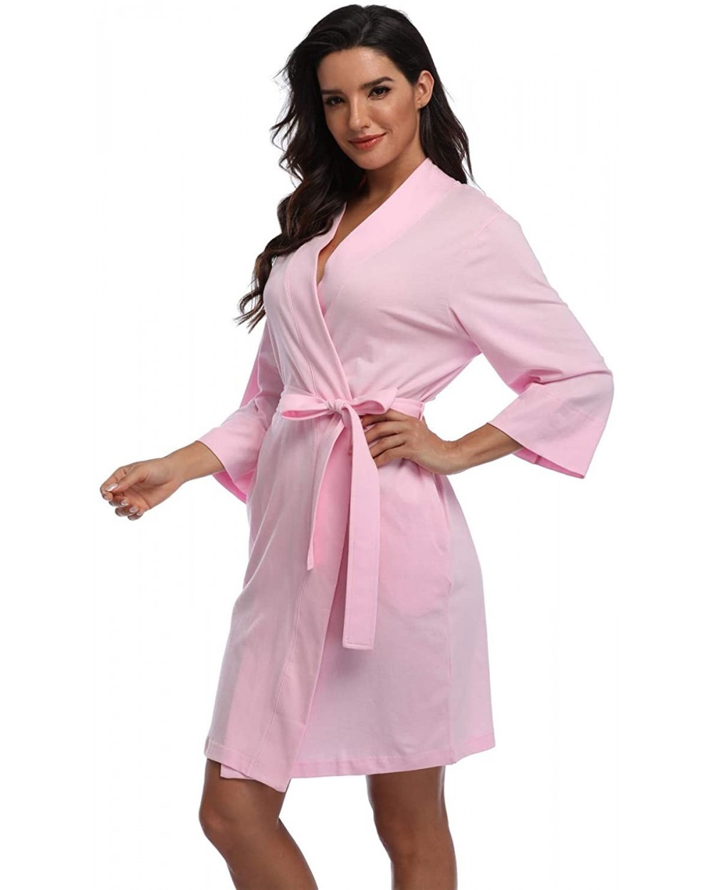 Women's Cotton Robes Lightweight Kimonos Knit Bathrobes Soft Sleepwear Loungewear - Pink-100% Cotton - CA18XGQGYQM $30.70 Robes