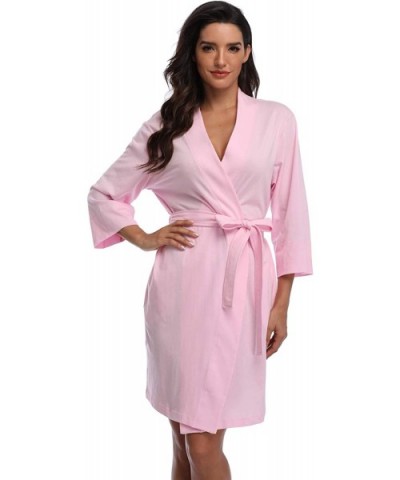 Women's Cotton Robes Lightweight Kimonos Knit Bathrobes Soft Sleepwear Loungewear - Pink-100% Cotton - CA18XGQGYQM $30.70 Robes