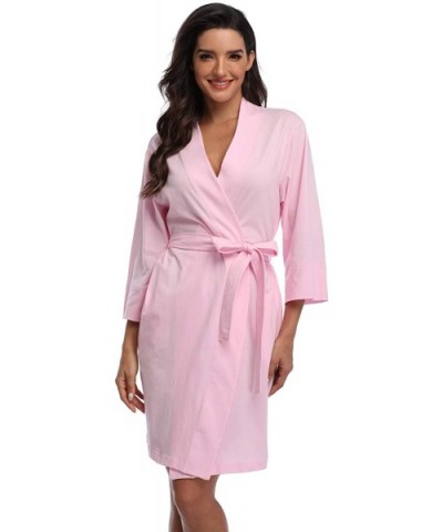 Women's Cotton Robes Lightweight Kimonos Knit Bathrobes Soft Sleepwear Loungewear - Pink-100% Cotton - CA18XGQGYQM $30.70 Robes