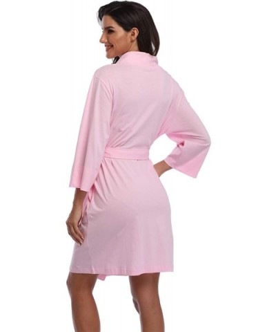 Women's Cotton Robes Lightweight Kimonos Knit Bathrobes Soft Sleepwear Loungewear - Pink-100% Cotton - CA18XGQGYQM $30.70 Robes