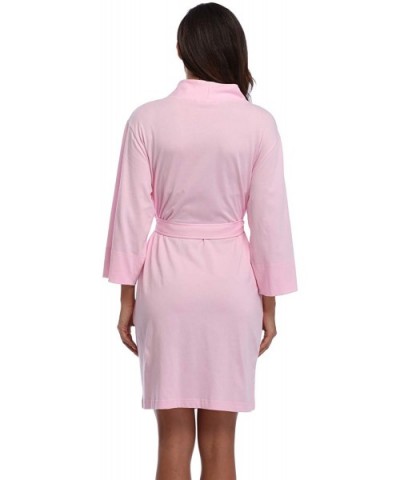 Women's Cotton Robes Lightweight Kimonos Knit Bathrobes Soft Sleepwear Loungewear - Pink-100% Cotton - CA18XGQGYQM $30.70 Robes