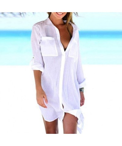 Buttons Down Shirt Women Casual Long Sleeve Tops Loose Blouse - Long Sleeve-white - C818UCWI2HI $41.05 Thermal Underwear