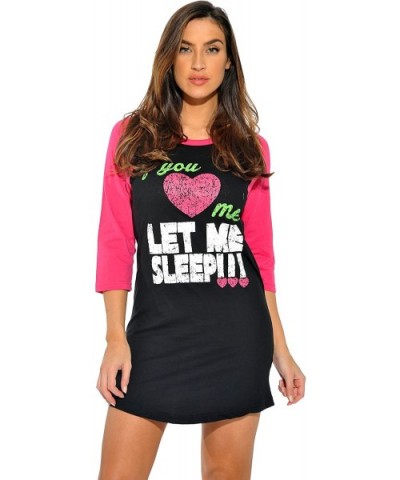 100% Cotton Sleep Dress for Women Baseball Sleeve Nightshirt - Black - Let Me Sleep! - CF12MXV24BP $22.37 Nightgowns & Sleeps...