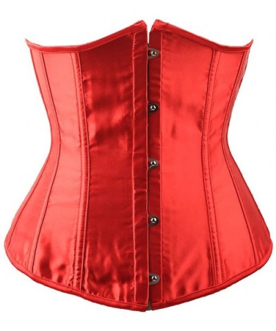 Women's Underbust Satin Lace Up Waist Cincher Corset Shaper Top (X-Large Red) - CG18D8EMIQT $24.18 Bustiers & Corsets