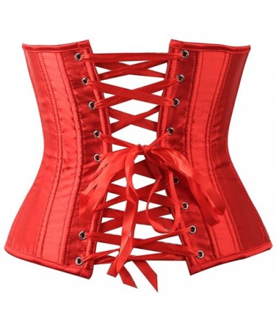 Women's Underbust Satin Lace Up Waist Cincher Corset Shaper Top (X-Large Red) - CG18D8EMIQT $24.18 Bustiers & Corsets