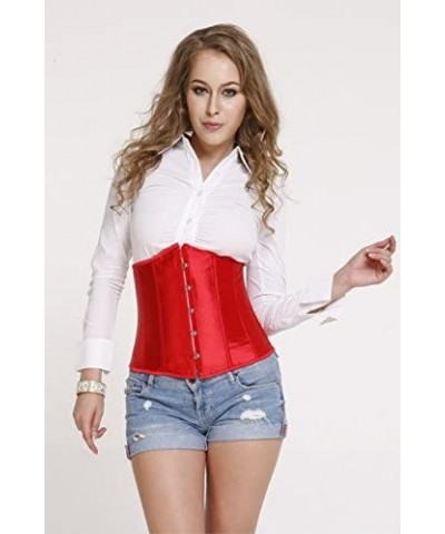 Women's Underbust Satin Lace Up Waist Cincher Corset Shaper Top (X-Large Red) - CG18D8EMIQT $24.18 Bustiers & Corsets