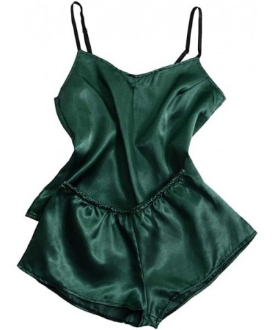 Women's Lace Satin Nightwear Deep V-Neck Cami Pajamas Set Sleepwear Silk Short Pants and Vest - Green 2 - CW19DD3HR7H $22.13 ...