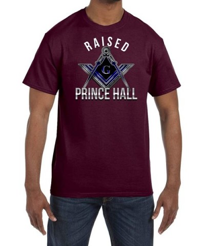 Raised Prince Hall Square & Compass Masonic Men's Crewneck T-Shirt - Maroon - C61853NT5XZ $31.33 Undershirts