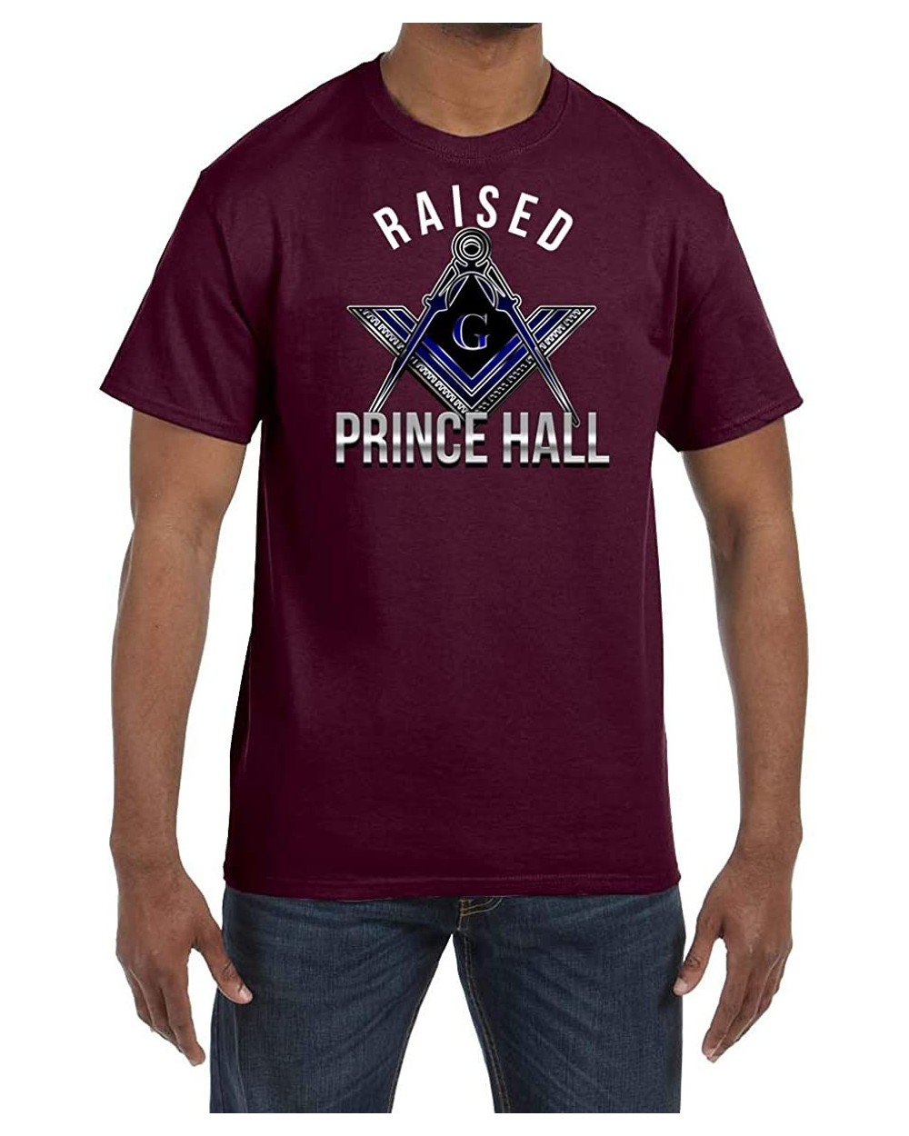 Raised Prince Hall Square & Compass Masonic Men's Crewneck T-Shirt - Maroon - C61853NT5XZ $31.33 Undershirts