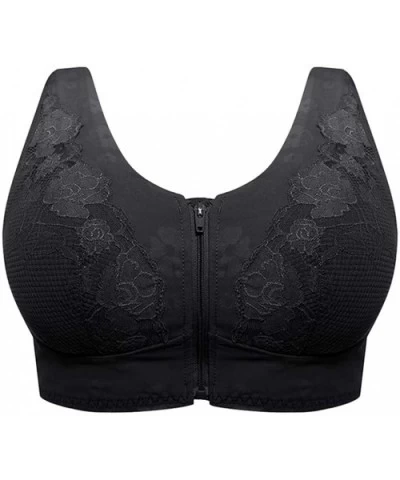 Front Cross Breathable Silk Bra Solid Color Curved Gathered Bra - D1-black - CD193N02CRY $26.98 Bras