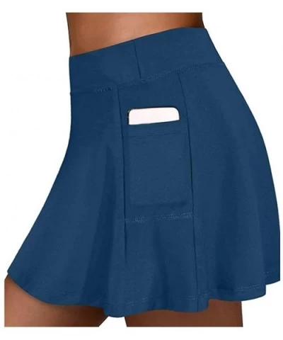 Women's Tennis Skirts Run Yoga Inner Shorts Elastic Sports Golf Pockets Hakama - Blue - CZ19E7U5WTO $23.68 Nightgowns & Sleep...