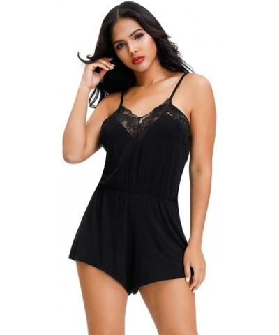 Comondear Women Floral Lace Teddy Lingerie with Deep V Neck One Piece Chemise Sleepwear - Black - CV194RCK6RH $34.20 Baby Dol...