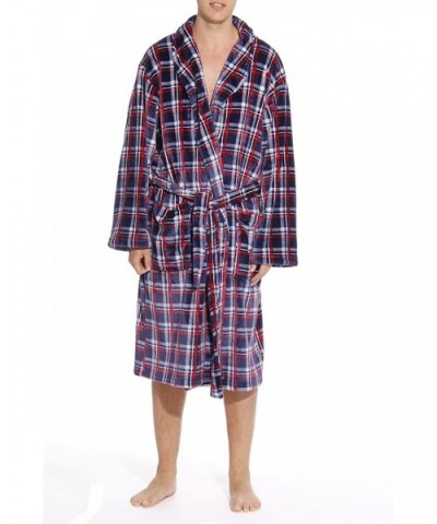 Printed Plaid Velour Flannel Robe Robes for Men - Red / White / Blue - CG182DY0ZL5 $38.92 Robes