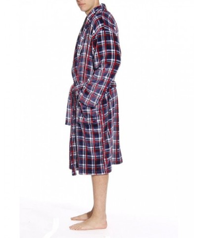 Printed Plaid Velour Flannel Robe Robes for Men - Red / White / Blue - CG182DY0ZL5 $38.92 Robes