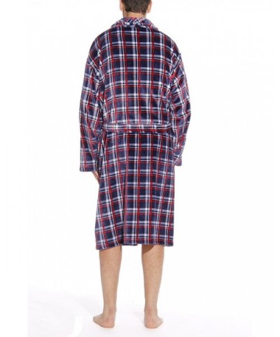 Printed Plaid Velour Flannel Robe Robes for Men - Red / White / Blue - CG182DY0ZL5 $38.92 Robes