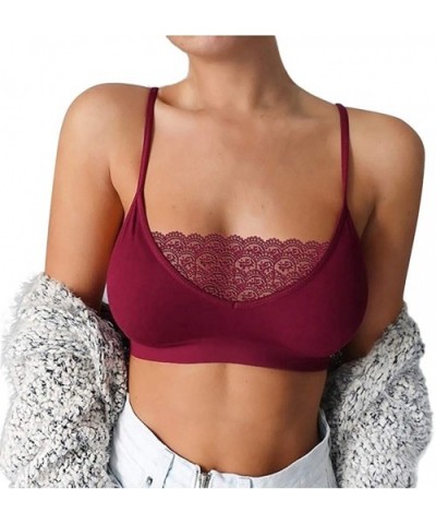 Women Bra Sexy Lace Camisole Soild Color Sport Bras Tank Tops Bra Bustier - A - Wine - CW19684UUN2 $16.22 Camisoles & Tanks