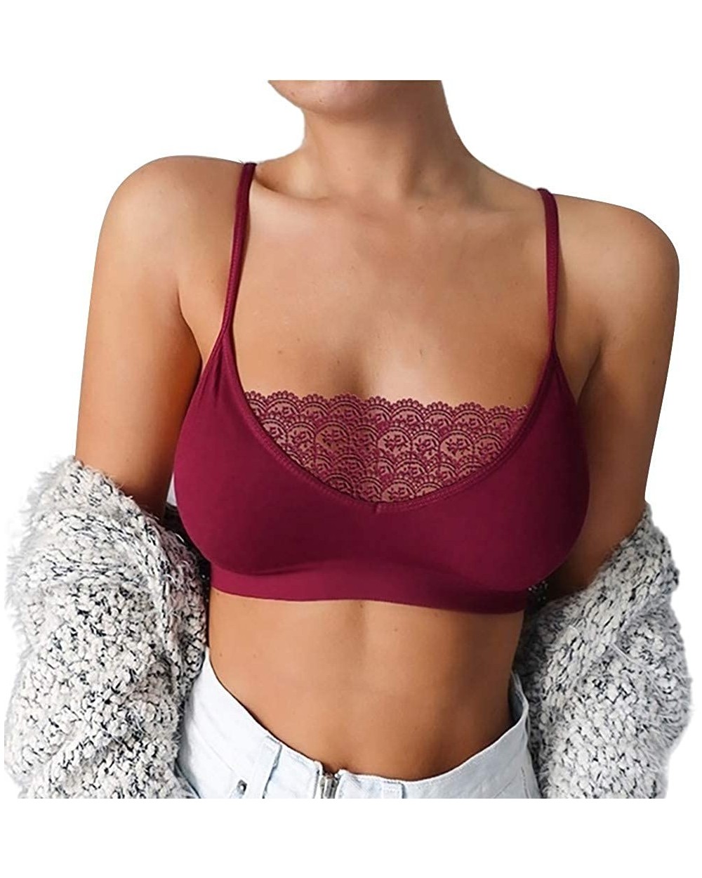 Women Bra Sexy Lace Camisole Soild Color Sport Bras Tank Tops Bra Bustier - A - Wine - CW19684UUN2 $16.22 Camisoles & Tanks