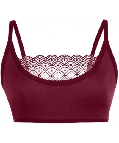 Women Bra Sexy Lace Camisole Soild Color Sport Bras Tank Tops Bra Bustier - A - Wine - CW19684UUN2 $16.22 Camisoles & Tanks