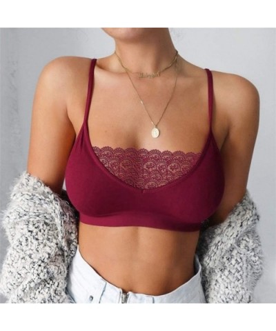 Women Bra Sexy Lace Camisole Soild Color Sport Bras Tank Tops Bra Bustier - A - Wine - CW19684UUN2 $16.22 Camisoles & Tanks