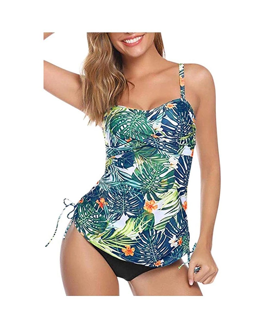 Womens Printed Tankini Swimsuit Cami Tank Tops Fashion Strappy Swimwear Beachwear - Green - CA1953RL8GC $22.26 Garters & Gart...