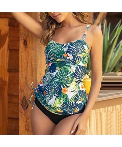 Womens Printed Tankini Swimsuit Cami Tank Tops Fashion Strappy Swimwear Beachwear - Green - CA1953RL8GC $22.26 Garters & Gart...