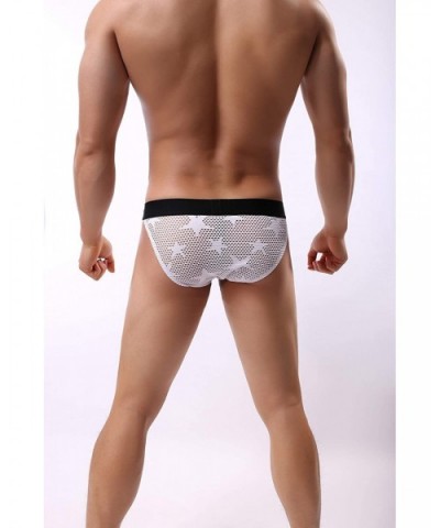 Men's Underwear Pants Sexy Transparent Star Print Large Mesh Bikini Briefs Pants - Whtie - CJ19DUYE3AG $13.77 Briefs