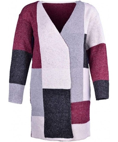 Womens Cardigans Plaid Oversize Loose Sweater Jacket Knitted Coat Commuter Cardigan - Red - C218XUCW4EW $42.26 Slips