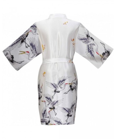 Women's One Size Silky Satin Kimono Robe Crane Bathrobe Sleepwear Dress - White - C918UDX3I3G $13.53 Robes