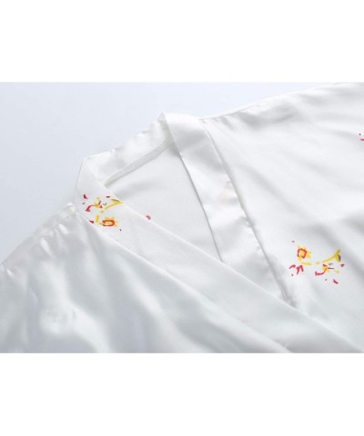 Women's One Size Silky Satin Kimono Robe Crane Bathrobe Sleepwear Dress - White - C918UDX3I3G $13.53 Robes